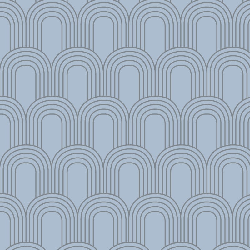 Blue art deco retro wallpaper in a living room