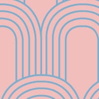 Pink retro art deco style wallpaper design in a living room