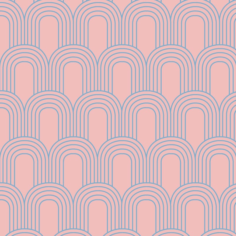 Pink retro art deco style wallpaper design in a living room