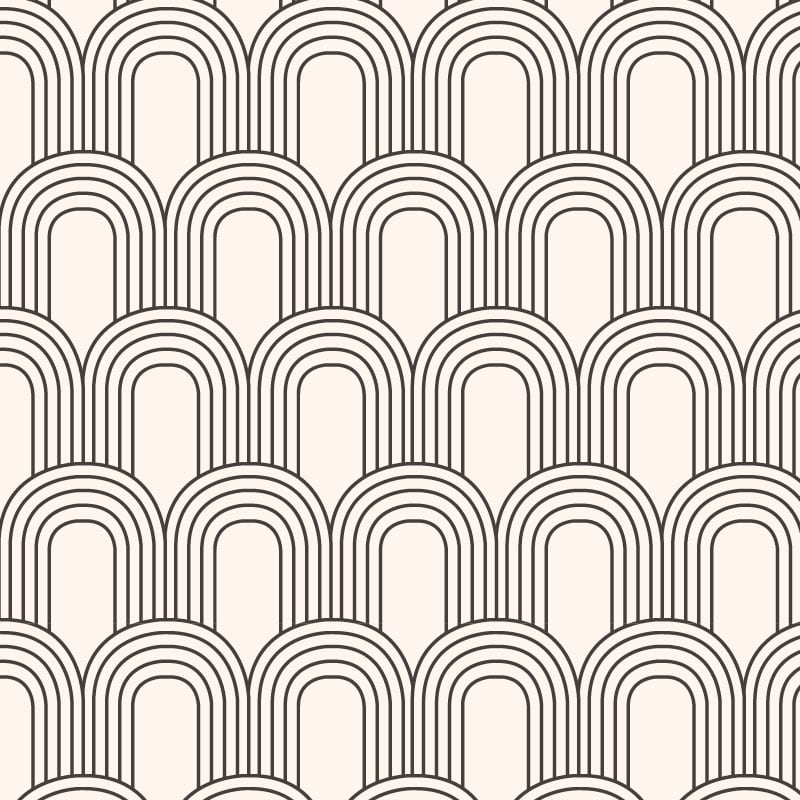 Black and white geometric arch wallpaper pattern in a living room 