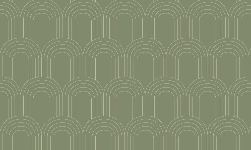 Arch-shaped retro-style green patterned wallpaper