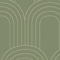 Olive green reto-style loop wallpaper in a bedroom setting