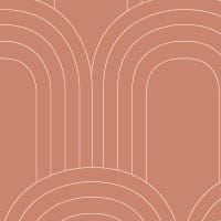 Earthy terracotta wallpaper design in arch pattern in a bedroom setting