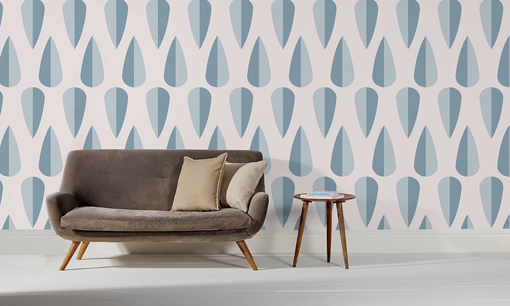 Blue retro arrow shaped wallpaper design in medium size in a lounge 