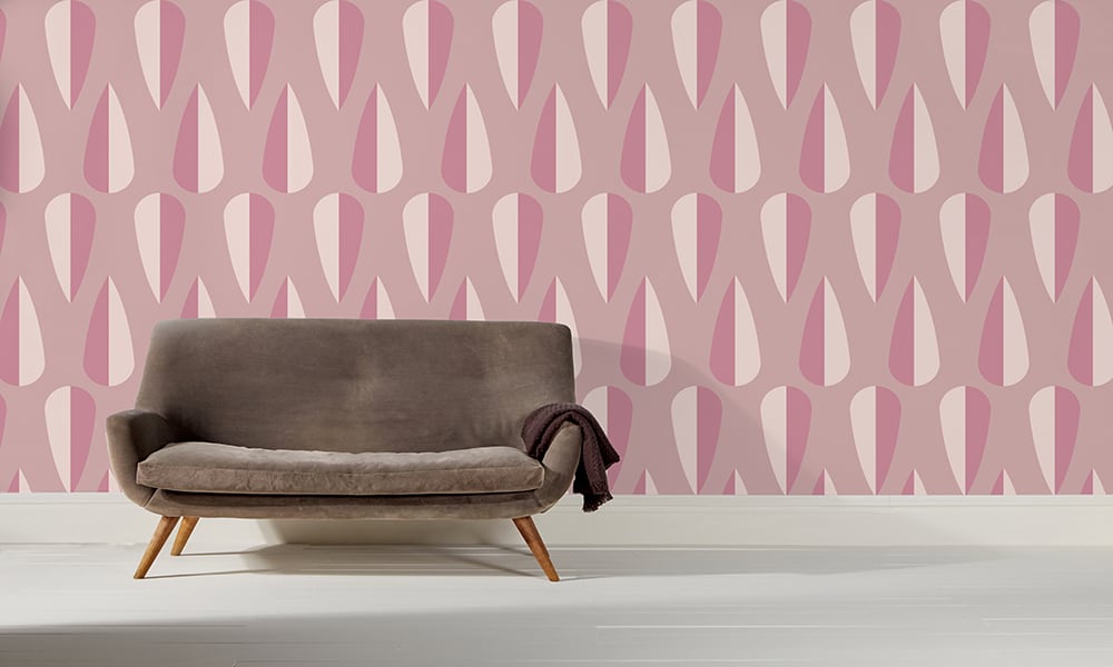 Pink retro arrowhead wallpaper pattern in a large size in a lounge