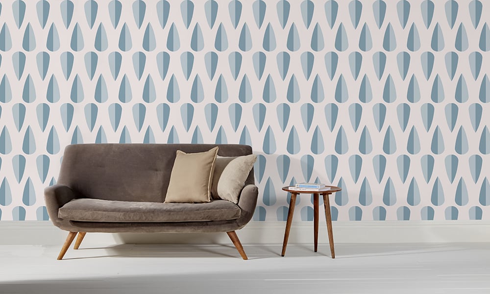 Blue retro arrow shaped wallpaper design in medium size in a lounge 