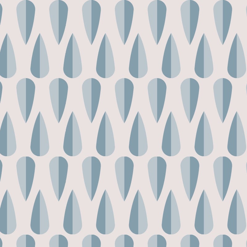 Retro arrow shaped wallpaper design in blue tones in a living room setting