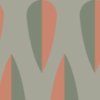 Retro forest green wallpaper with orange arrow pattern in a living room 