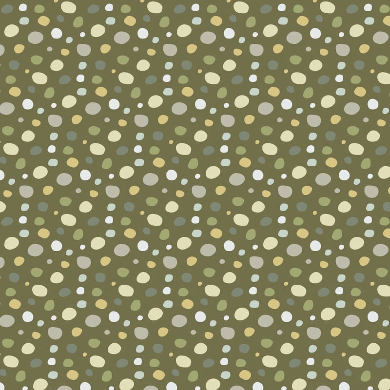 Spot print wallpaper design in olive green tones in a child's playroom