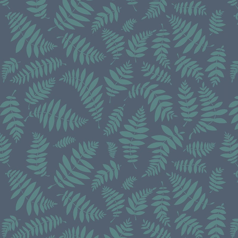 Navy leafy wallpaper in a scandi style bedroom