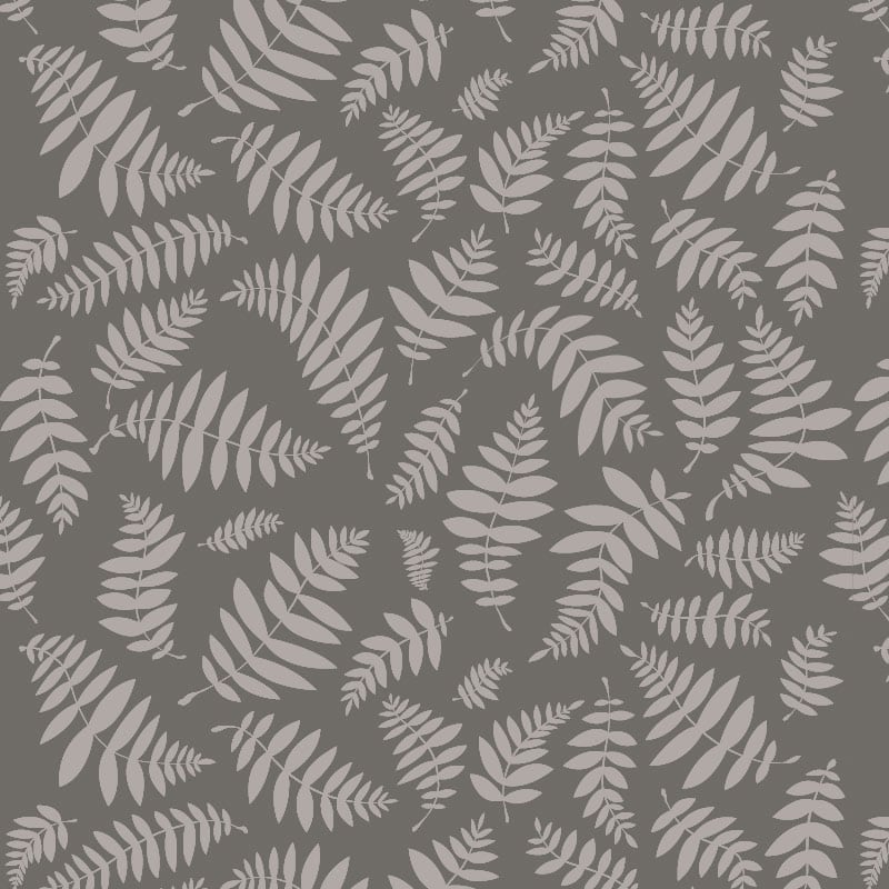 Botanical themed wallpaper design in modern dark grey in a scandi-style bedroom