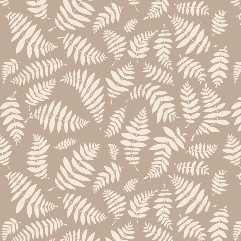 Neutral bedroom leafy wallaper pattern in minimal bedroom with plant 