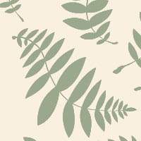 Leafy green bracken wallpaper design in a lounge with bookcase