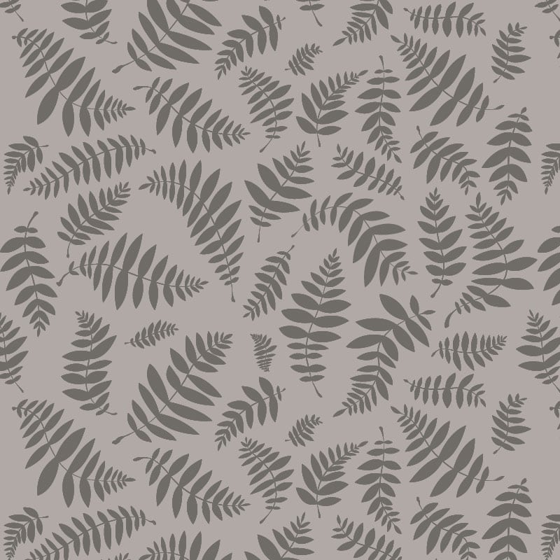 Contemporary dark grey leaf pattern wallpaper design in room with bookcase