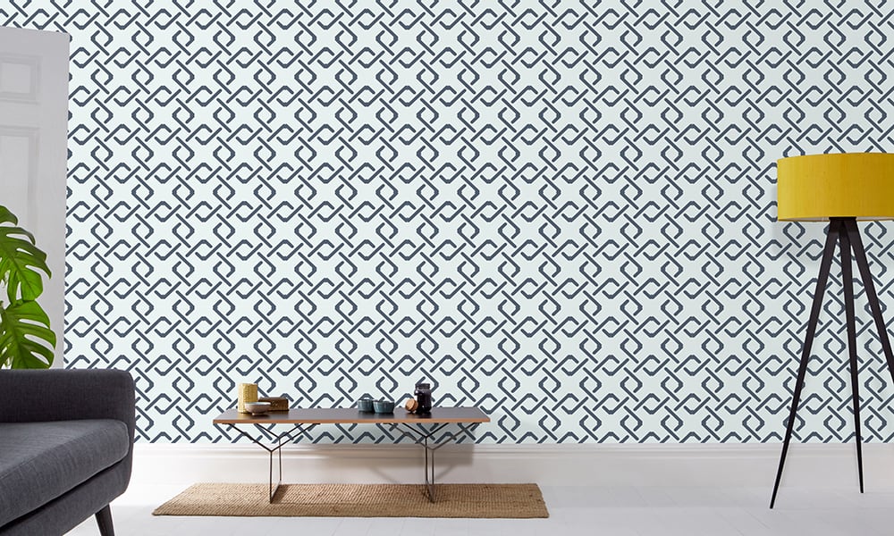 Blue geometric link design in a medium-sized pattern in a living space 