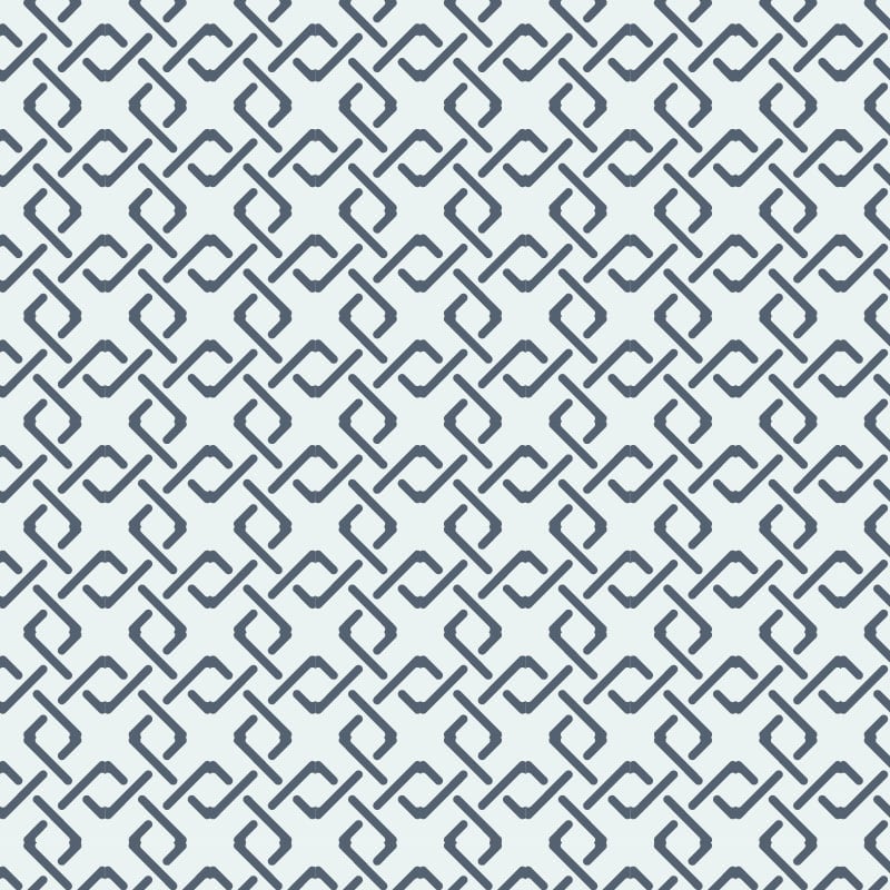 Modern blue geometric link pattern wallpaper in a living room