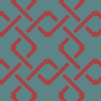 Teal and red geometric link pattern wallpaper in a living room