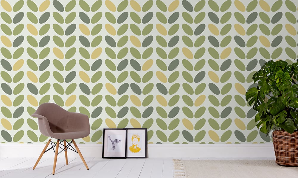 Green coffee bean wallpaper design in a large-sized pattern 