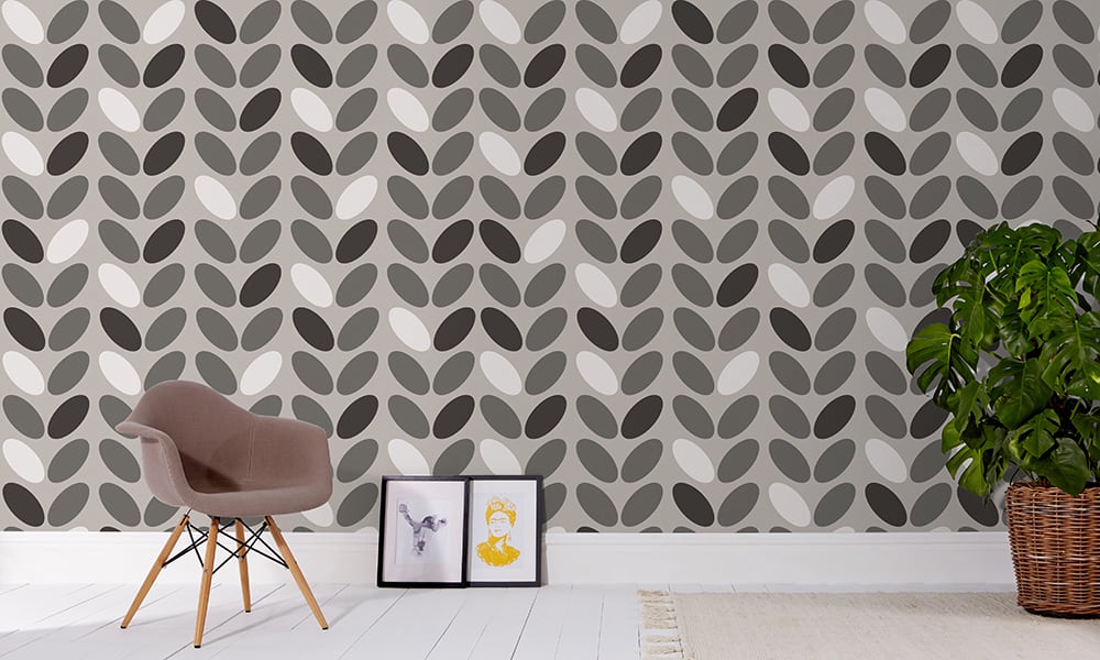 Grey coffee bean modern wallpaper design in a large-sized pattern in a living space