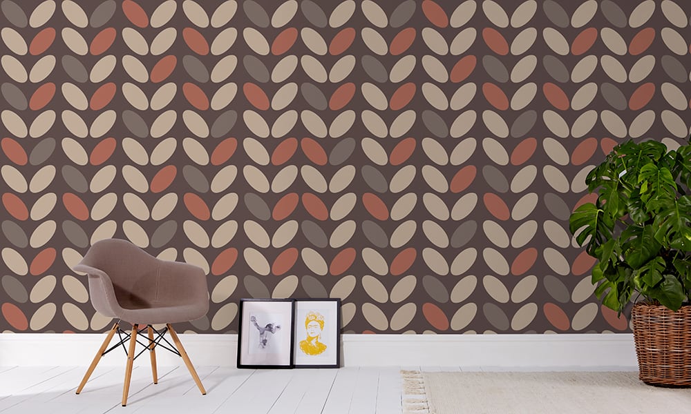 Coffee bean wallpaper design with rich earhy red and brown colour tones in a large size pattern