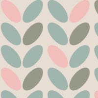 Pastel coloured coffee bean pattern wallpaper with a grey chair