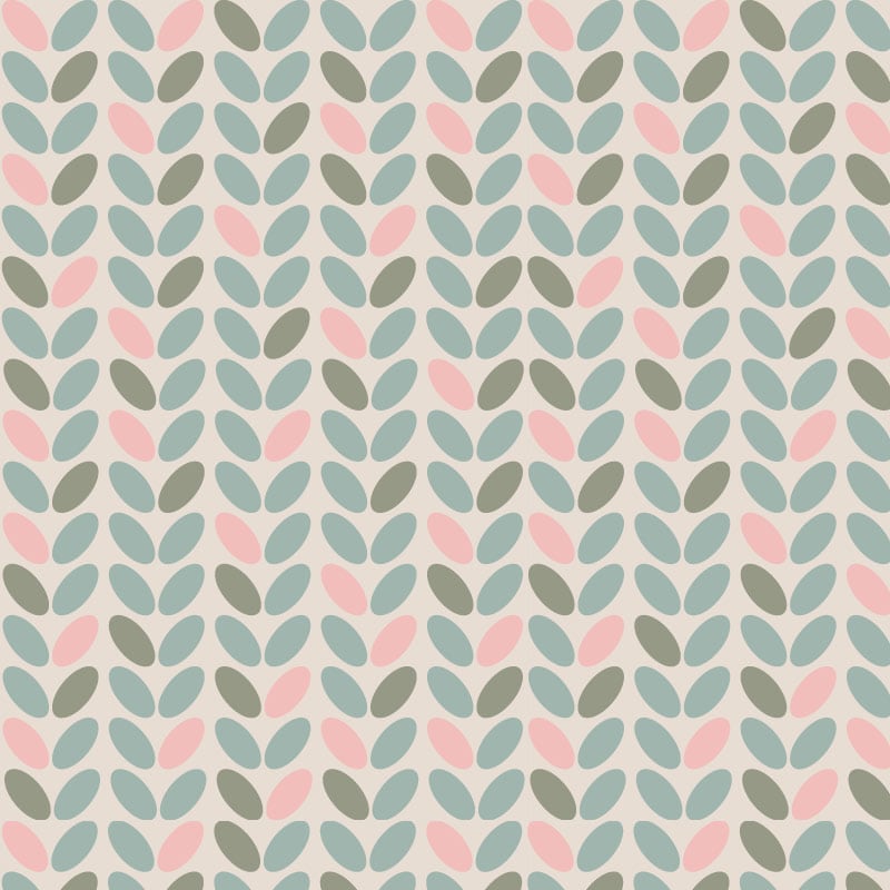 Pastel coloured coffee bean pattern wallpaper with a grey chair