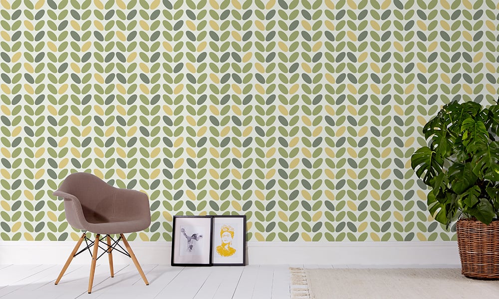 Green coffee bean wallpaper design in a medium-sized pattern 