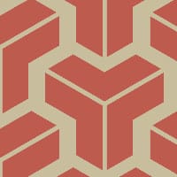 Bold geometric orange wallpaper design in a living room