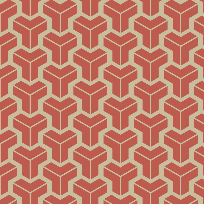 Bold geometric orange wallpaper design in a living room