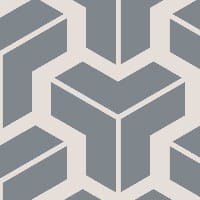 Steel blue-grey geometric wallpaper design in a living space with grey chair