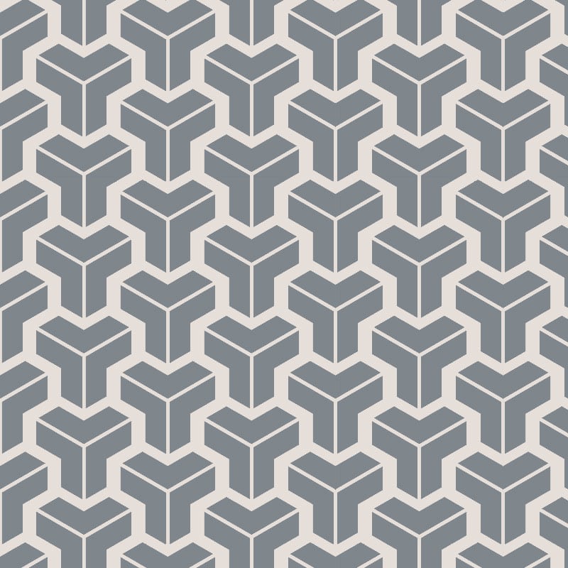Steel blue-grey geometric wallpaper design in a living space with grey chair