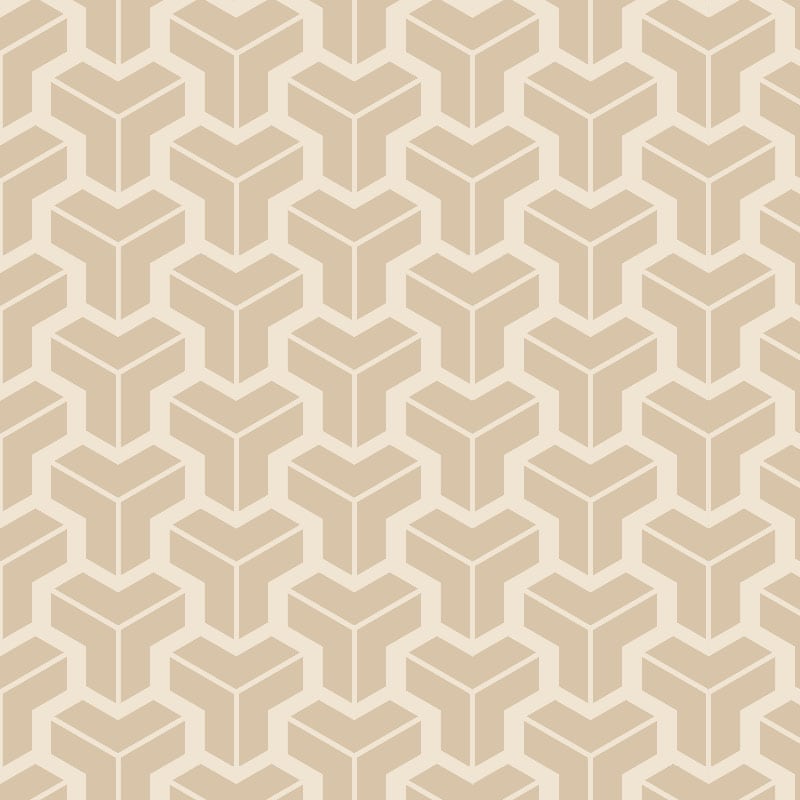 Neutral geometric wallpaper design in a living space with grey chair