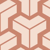 Geometric wallpaper design in an earthy colour palette in a living space with grey chair