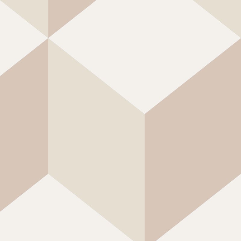 Living room with beige wall mural in a geometric design with grey sofa