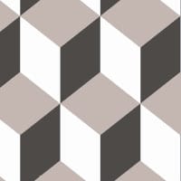 Striking cube-shaped wallpaper design in grey and white in a living space
