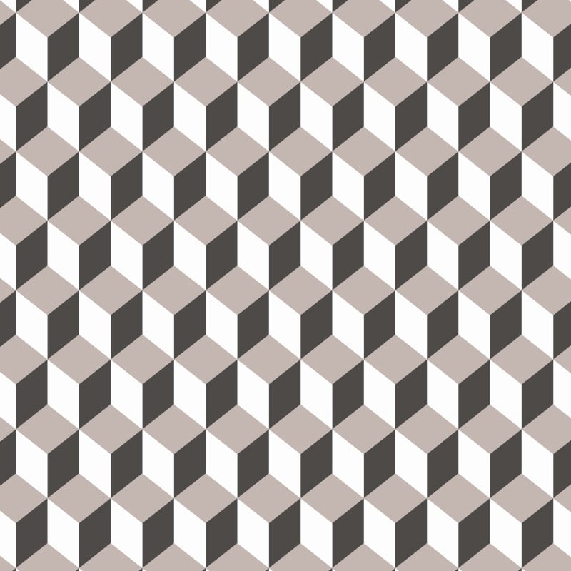 Striking cube-shaped wallpaper design in grey and white in a living space