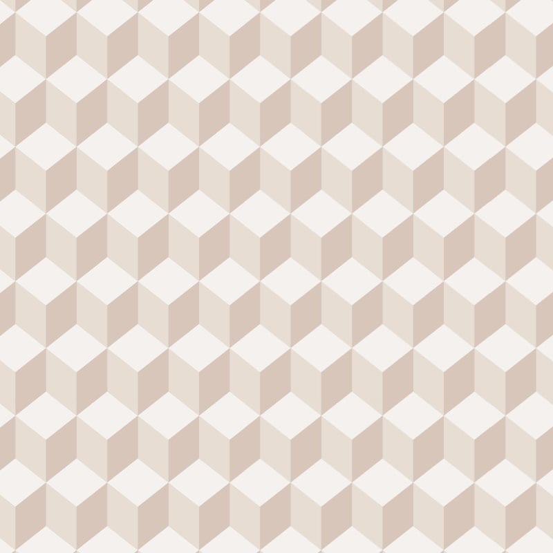 Neutral geometric wallpaper in a living space with grey sofa