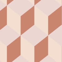 Striking cube-shaped wallpaper design in orange and pastel colours in a living space