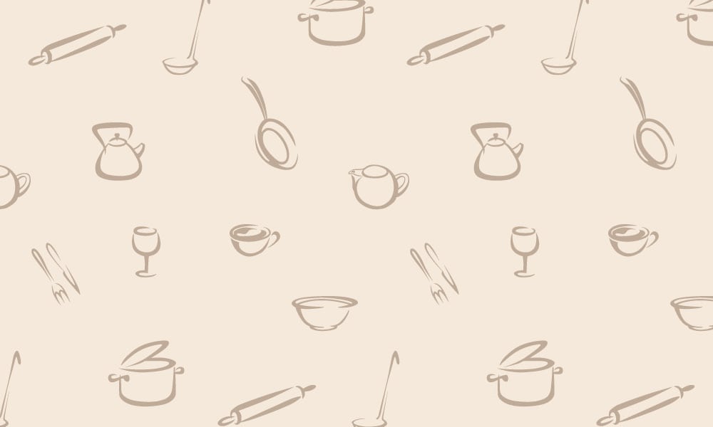 Neutral coloured culinary-themed kitchen wallpaper design