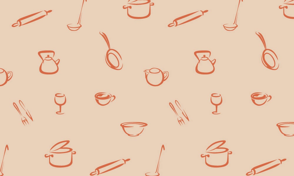 Orange culinary-themed kitchen wallpaper design 