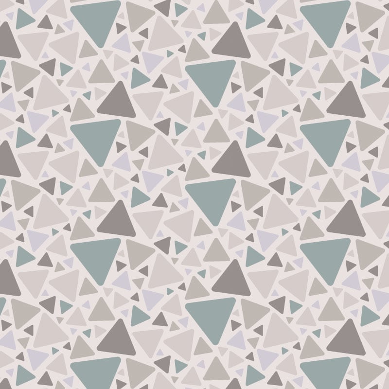 Triangular wallpaper design in teal and grey colour tones with a grey chair