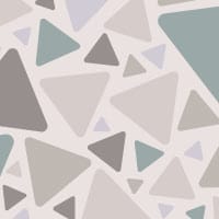 Triangular wallpaper design in teal and grey colour tones with a grey chair