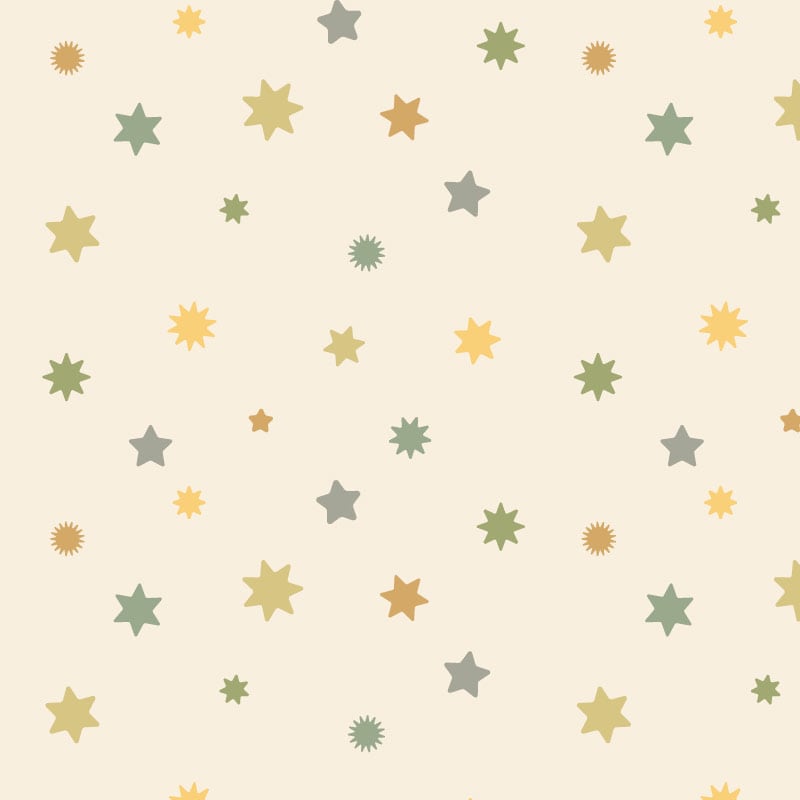 Starry night sky with a neutral background and green and yellow stars