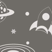 Grey rocket-themed wallpaper for a child's bedroom