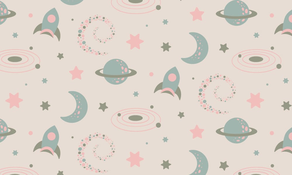 Pastel coloured space-themed wallpaper