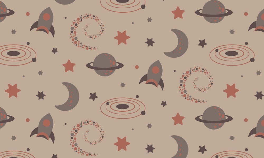 Space themed red children's wallpaper