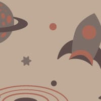 Space-themed wallpaper in red tones for a kid's bedroom