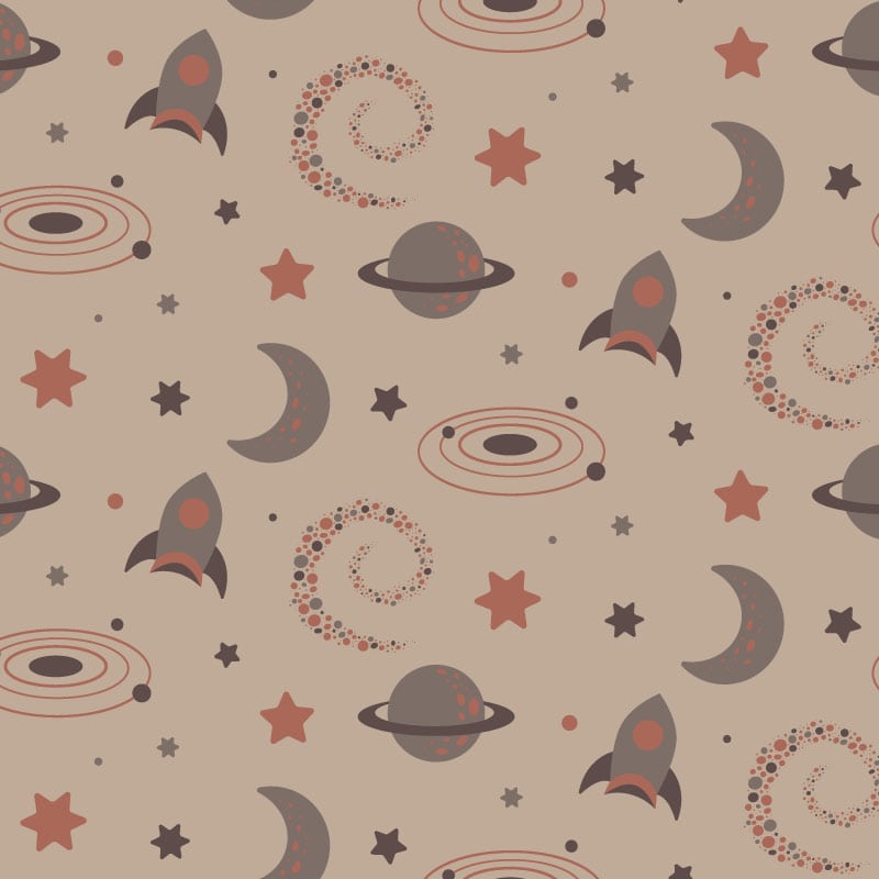 Space-themed wallpaper in red tones for a kid's bedroom