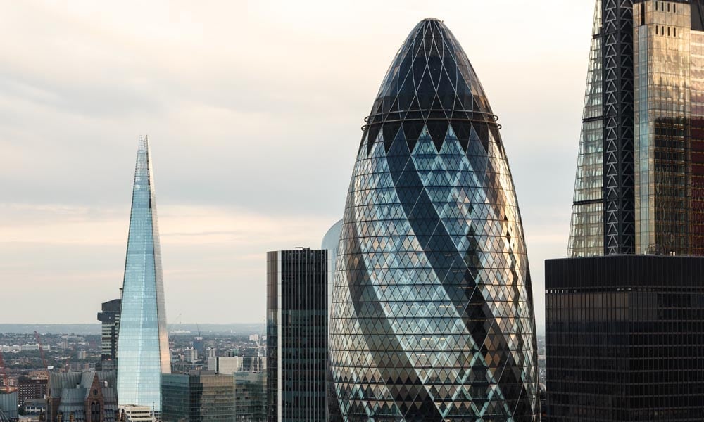 London cityscape with shard and gherkin