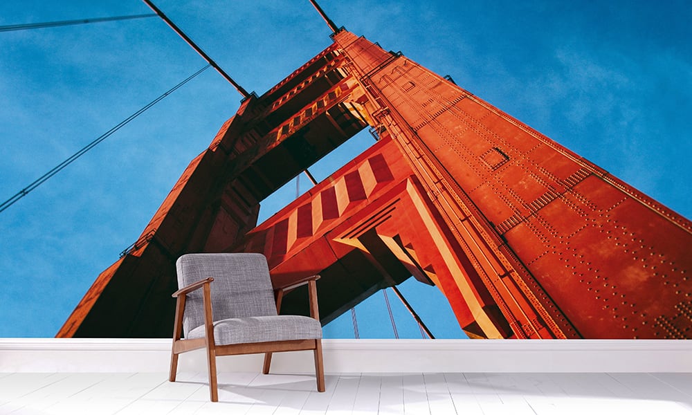 Living room with San Francisco golden gate bridge architecture wall mural